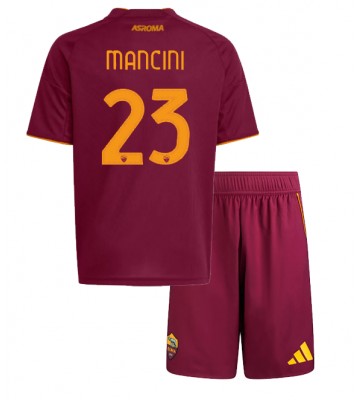 AS Roma Gianluca Mancini #23 Hjemmebanetrøje Børn 2025-26 Kortærmet (+ Korte bukser)